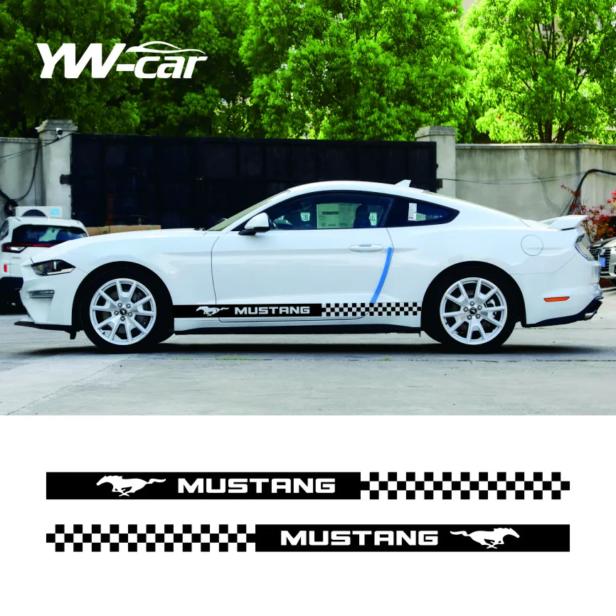 2 шт Боковая наклейка автомобиля Виниловые наклейки в полоску, обертывания, наклейки для кузова, стайлинг автомобиля для Ford Mustang0