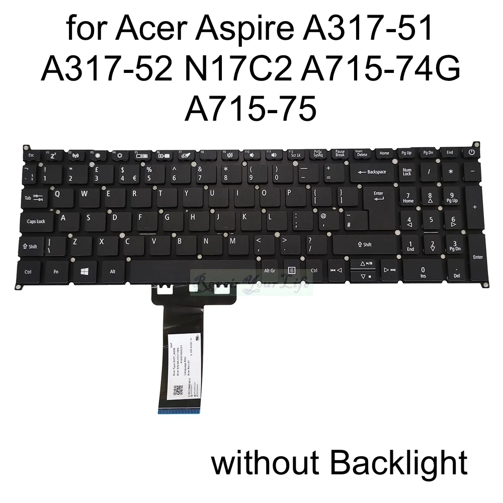 Великобритания SP Испанская клавиатура для Acer Aspire A317-51 A317-52 N17C2 A317-33 N19C5 A715-74G A715-75 A715-75G SV5T_A80B NK.I1517.0EN Новый0