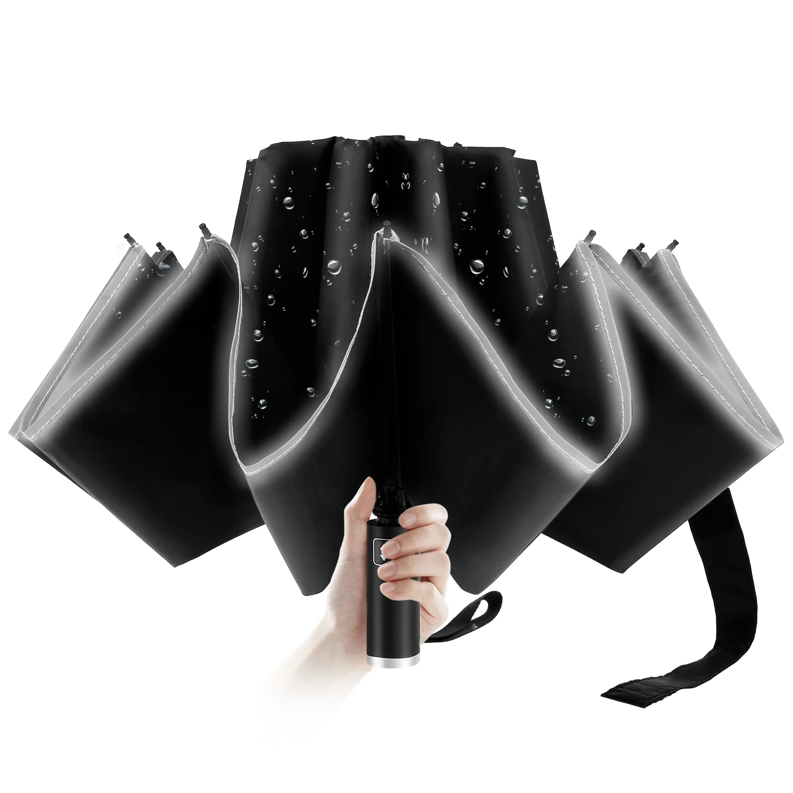 Зонт с 10 ребрами наклона, автоматический зонт со светоотражающей полосой, ветрозащитный, перевернутый Складной зонт, переносной зонт вверх дном.0