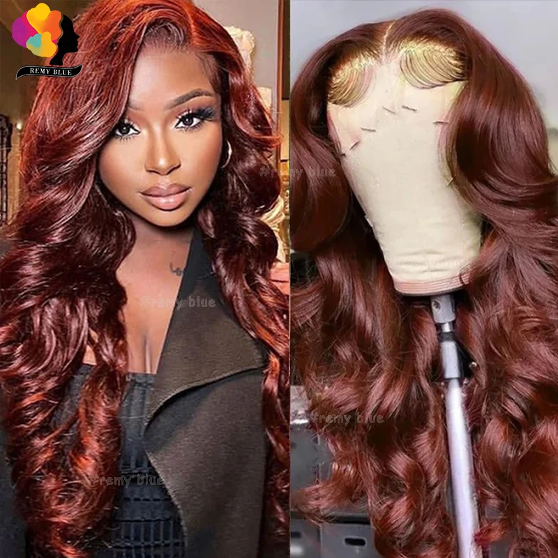 Красновато-коричневая объемная волна 13x4 Кружевной Фронтальный парик из человеческих волос Парики для женщин Медного цвета Кружевной Фронтальный парик из человеческих волос, предварительно выщипанный0