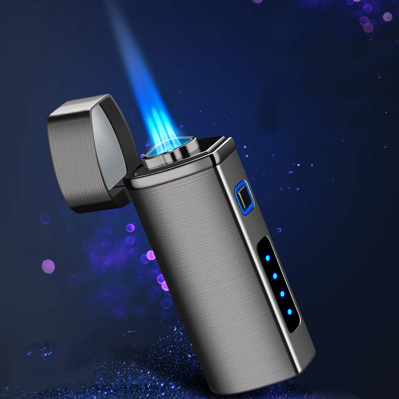 Металлическая турбо-зажигалка USB 3 Jet Torch, мощные Ветрозащитные Видимые газовые зажигалки С резаком для сигар, светодиодный индикатор питания, прикуриватель для сигар0