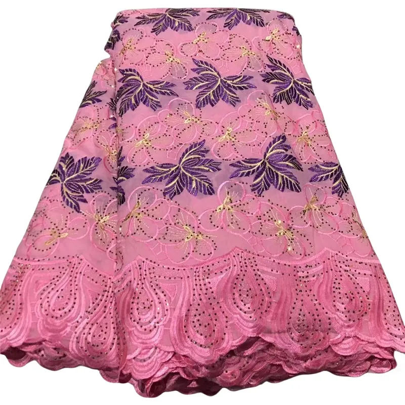 Модное Розовое сухое кружево с вышивкой из африканского хлопка, высококачественное швейцарское вуалевое кружево с камнями для женских свадебных платьев 2P2420