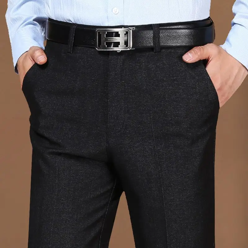 Мужские брюки, тонкие эластичные, пригодные для стирки, формального кроя, мужская драпировка, большие размеры, прямые черные костюмы, деловые офисные брюки A780