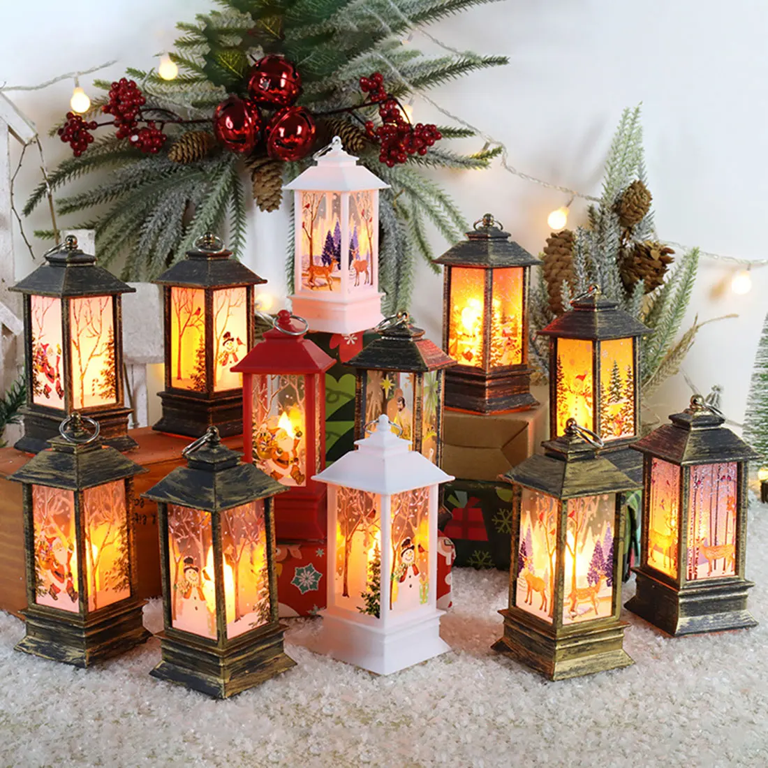 Рождественский фонарь Санта-Клауса, ветряные фонари, украшения в виде лося, снеговика, ночные огни, Настольное Рождественское украшение для дома0