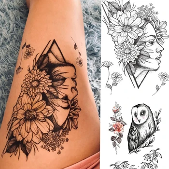1 шт. временные наклейки с татуировками, дизайн черной розы, боди-арт в виде цветка на всю руку, большие поддельные наклейки с татуировками для женщин и девочек