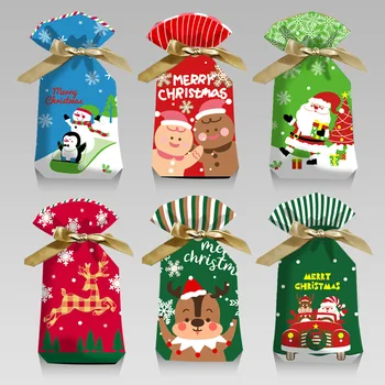 10шт Мультяшных подарочных пакетов с конфетами, детских пластиковых пакетов для сладкого печенья, рождественского украшения, с Рождеством Угощайте гостей