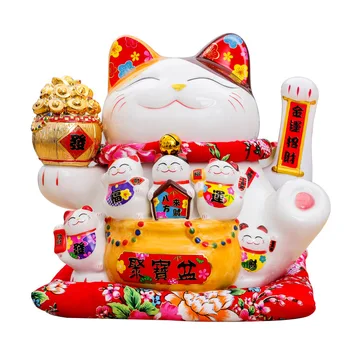 11-Дюймовый Lucky Cat Furniture Cat Piggy Bank Maneki Neko Электрическая Волна Rich Cat Shop Подарочная Копилка Китайская Удача