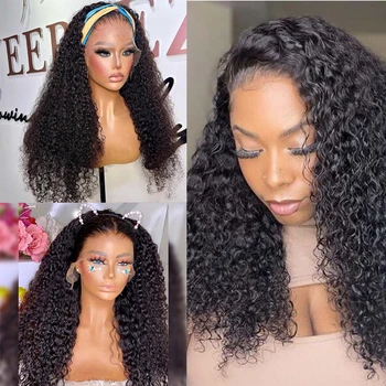 26-дюймовый черный цвет, мягкий, 180% плотности, длинный кудрявый парик на кружеве спереди для чернокожих женщин с детскими волосами, бесклеевой, предварительно выщипываемый ежедневно
