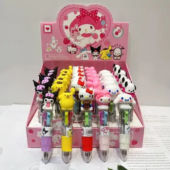 36 шт./кор. Sanrio 4-цветная шариковая ручка Melody Cinnamoroll Kuromi Hello Kitty Шариковая ручка Канцелярские принадлежности Оптом