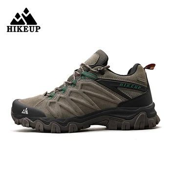 HIKEUP, высококачественные кожаные походные ботинки, Прочные Спортивные мужские треккинговые кожаные ботинки на шнуровке, Альпинистские охотничьи кроссовки