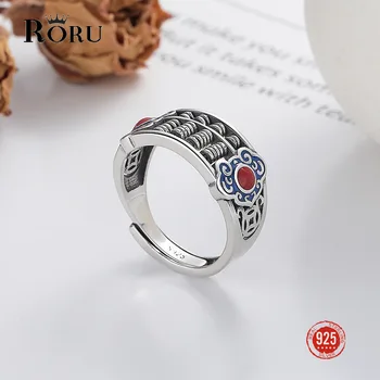 S925 Серебристые Винтажные Эпоксидные Счеты из Южного Красного Агата Гибкий дизайн, Вращающееся Открытое кольцо для женщин и мужчин