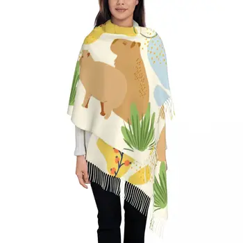 Абстрактный шарф-капибара в минималистичном стиле, обертывание для женщин, длинная зимняя осенняя теплая шаль с кисточками, шарфы Унисекс