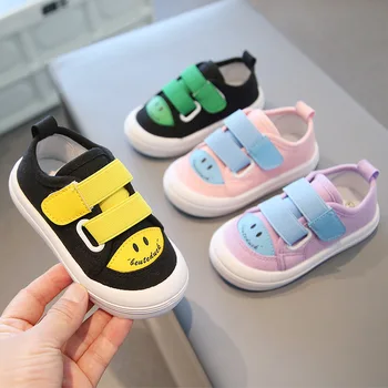 Весенняя новая детская парусиновая обувь в тон Cute Smile 2023 Розовая обувь для первых ходунков для мальчиков Детская повседневная обувь для детского сада