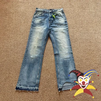 Выстиранные винтажные джинсы ERD с прямыми штанинами, мужские и женские брюки-джоггеры высшего качества 1: 1