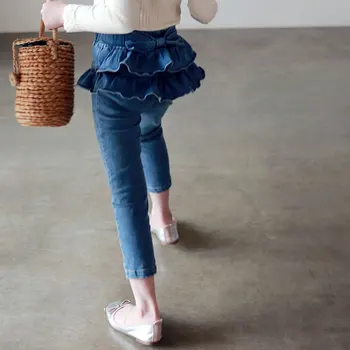 Детские брюки Осенние Ковбойские джинсы с двухслойным бантом для девочек Детская одежда Банты Простые Эластичный пояс Soild 2023 Simple
