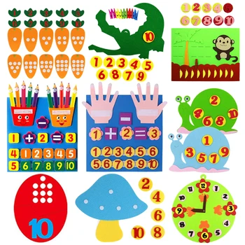 Детские головоломки из войлока, нетканого материала, портативные игрушки для детских колясок, распознавание цвета, Номера животных и растений 1-10, учебные пособия TMZ