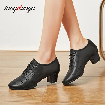 Женские туфли для латиноамериканских танцев на каблуке 3,5/5 см, танцевальные туфли из натуральной кожи, женские туфли для современных бальных танцев на квадратном каблуке
