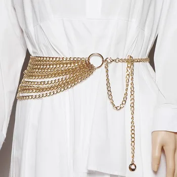 Женский модный корсет с золотой металлической цепочкой, женское пальто с поясом, платье с широким поясом, украшение J071