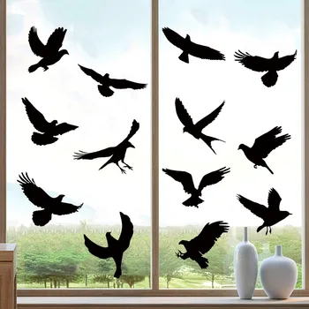 Защита от столкновений Черная птица, наклеивающаяся на стекло, наклеивающаяся на окна, Осенние наклейки на окна, украшения для домашнего офиса, наклейки на стены