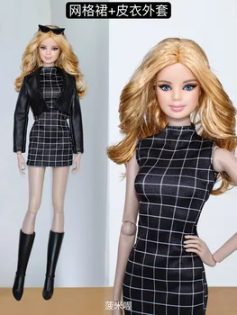 Комплект модной одежды/юбка в черную сетку + кожаное пальто/ одежда для куклы 30 см, костюм для куклы Барби 1/6 Xinyi FR ST