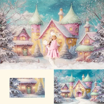 Красочные фоны заснеженной деревни, реквизит для фотосъемки детей и взрослых, Детская Рождественская фотосессия, фон зимнего заснеженного леса
