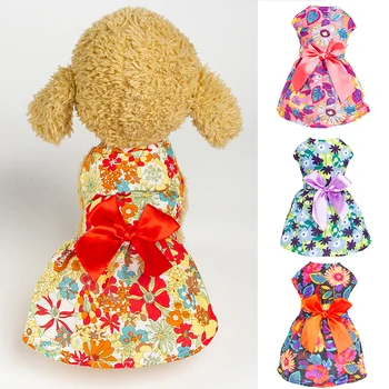 Летнее платье принцессы с маленьким цветочным бантом для собак, платья для щенков, юбка для собак, свадебные платья для собак, разноцветные юбки без рукавов