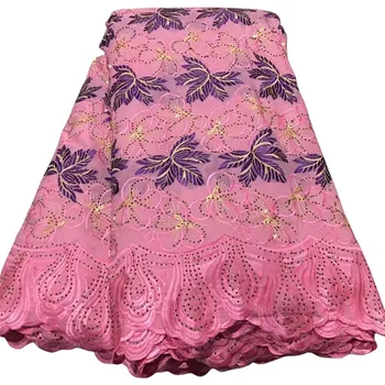 Модное Розовое сухое кружево с вышивкой из африканского хлопка, высококачественное швейцарское вуалевое кружево с камнями для женских свадебных платьев 2P242
