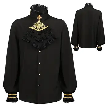 Мужская пиратская рубашка на шнуровке Рубашка в стиле Вампирского Возрождения, викторианский стимпанк, готический костюм для Хэллоуина, одежда