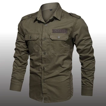Мужские весенние рубашки-карго в стиле милитари с длинным рукавом, повседневная блузка, хлопчатобумажная рубашка оверсайз, верхняя одежда, рубашки поло с вышивкой, Плюс размер 6XL
