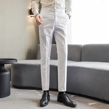 Мужские Облегающие Костюмные брюки, Весенняя Новинка, Высококачественные Универсальные Однотонные Модные Повседневные брюки, мужская одежда Pantalon Homme