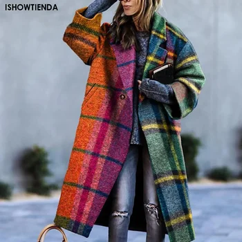 Новинка 2023, осенне-зимние Женские теплые куртки, Длинные пальто во французском стиле, кардиганы, пальто, Женская элегантная шикарная одежда в клетку, пальто