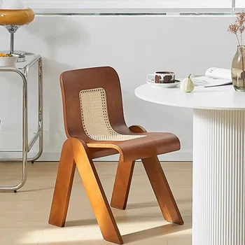 Обеденные стулья с японским акцентом из ротанга Компактные садовые обеденные стулья из дерева Уникальная мебель для гостиной Silla De Comedor