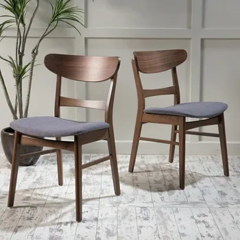 Обеденный стул, комплект из 2 предметов, Темно-серый / Ореховый, Современный Кухонный стул середины века