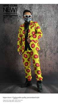 Оригинальные губы Hippo Забавный дизайн Костюм певицы из ночного клуба Парикмахерский костюм пальто с принтом Модная мужская одежда