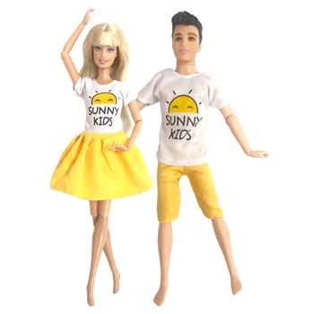 Официальный NK, 2 шт. /компл., желтое платье для пары, наряд для Барби и Кенов, модная юбка, одежда с солнечным рисунком, аксессуары для кукол 1/6.