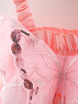 Платье принцессы с крыльями бабочки для маленьких девочек, сказочное платье без рукавов, плиссированные платья-пачки из многослойного тюля трапециевидной формы (розовый 2-3