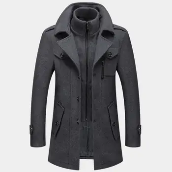 Повседневная мужская куртка, уличная одежда, мужское пальто, Однотонная куртка средней длины, Однотонная куртка с длинным рукавом