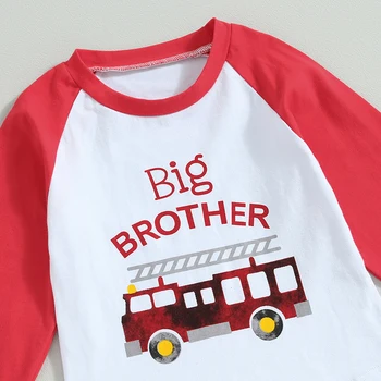 Подходящая одежда для старшего брата, младшего брата, рубашка-реглан для пожарной машины с длинным рукавом и комплект длинных брюк
