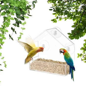 Прозрачное окно беседки с чашеобразной птицей со стеклянным всасывающим домиком Типа клетки колибри на открытом воздухе для аксессуаров и кормушки
