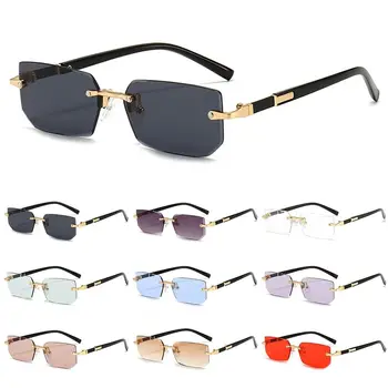 Прямоугольные солнцезащитные очки без оправы с защитой UV400, модные солнцезащитные очки Y2K, бескаркасные солнцезащитные очки для женщин и мужчин