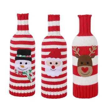 Рождественский свитер, крышка для бутылки вина, Шерстяная вязаная полосатая крышка для бутылки, Милый Санта, Снеговик, бутылка с оленями, сумки для одежды, инструмент для вечеринки