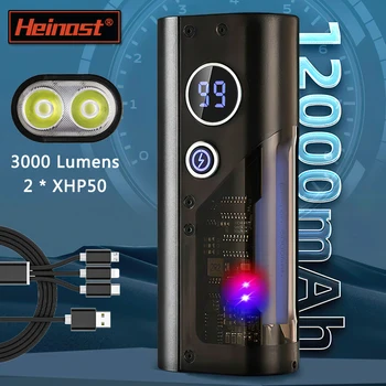 Сверхяркий фонарик емкостью 12000 мАч, перезаряжаемый через USB, светодиодный светильник, водонепроницаемый, с 10 режимами, фонарик мощностью 3000 люмен с блоком питания.
