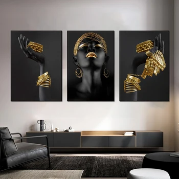 Серебряный золотой цвет африканские женщины портрет искусство живопись холст печать плакат скандинавские стены искусства картина для декора гостиной 