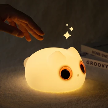 Симпатичная кошачья 3D лампа аниме Силиконовый ночник Сенсорное управление USB Перезаряжаемый таймер затемнения Ночник для сна для декора комнаты