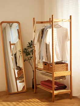 Скандинавская вешалка для одежды из массива дерева, плетеная из ротанга от пола до пола, полная вешалка для одежды, многофункциональная подвесная вешалка для одежды в спальне