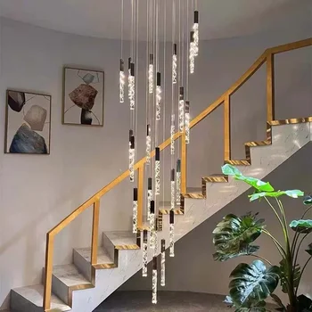 Современная хрустальная светодиодная люстра для лестницы, гостиной, Роскошная большая подвесная лампа Cristal, Скандинавский минималистичный внутренний светильник