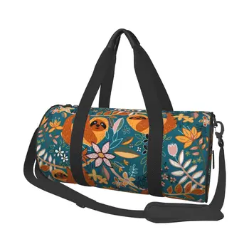 Спортивная сумка Happy Boho Sloth с цветочным рисунком, спортивные сумки для дрессировки животных, мужская дизайнерская большая сумка для фитнеса в стиле ретро, Оксфордские сумки