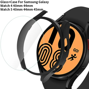 Стекло + чехол для Samsung Galaxy Watch 4 44 мм 40 мм Защитная пленка для экрана Полный защитный бампер для Galaxy Watch 5 44 мм 40 мм чехол