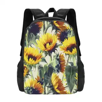 Школьная сумка Sunflowers Forever Большой Емкости Рюкзак для ноутбука с Рисунком Подсолнухов, Окрашенный в Желтый Оливково-зеленый Кремово-Серый Цвет Яркий