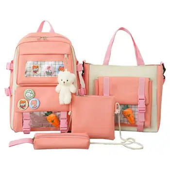 Японская школьная сумка Kawaii Backpack для девочек 17 Большой емкости Kawaii Backpack Harajuku Backpack В комплект из 4 предметов входит рюкзак